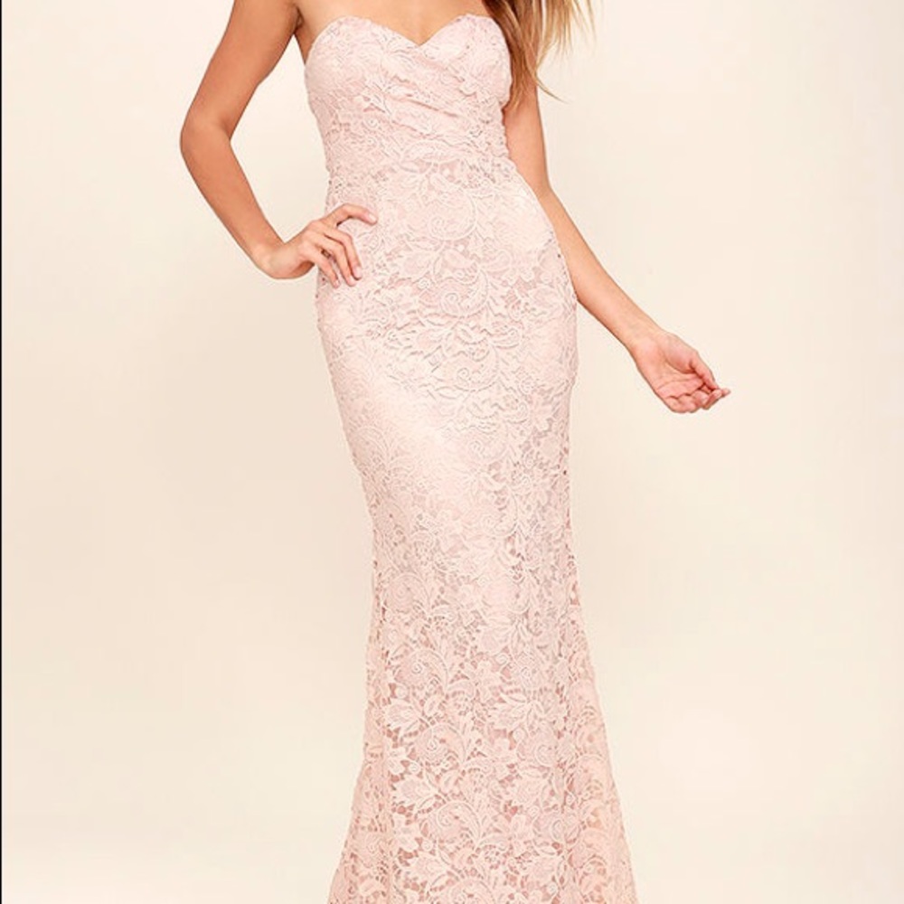 Lulus Inherent Beauty Blush Lace Strapless Maxi